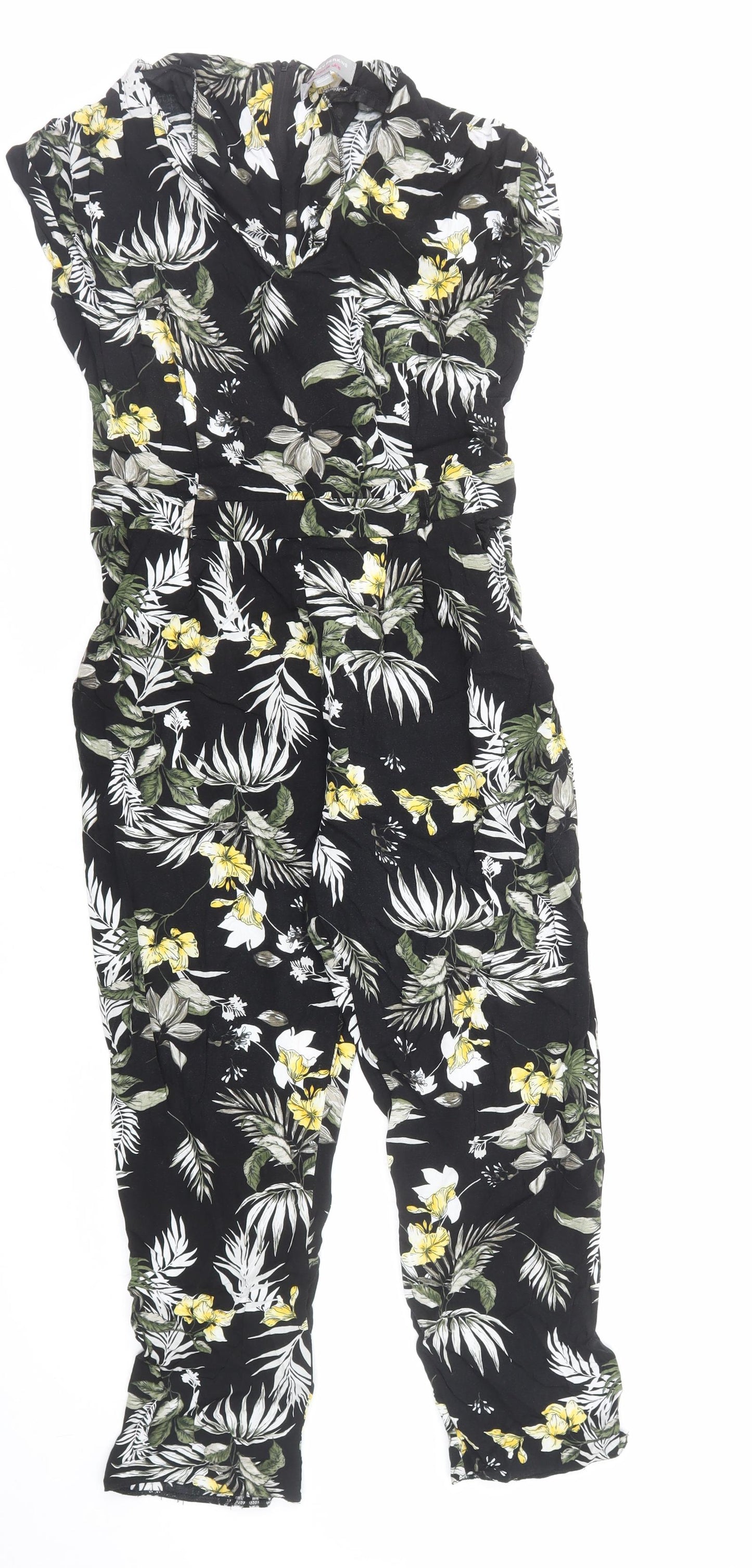 Dorothy Perkins Womens Black Geometric Viscose Jumpsuit One-Piece Size 10 Zip
