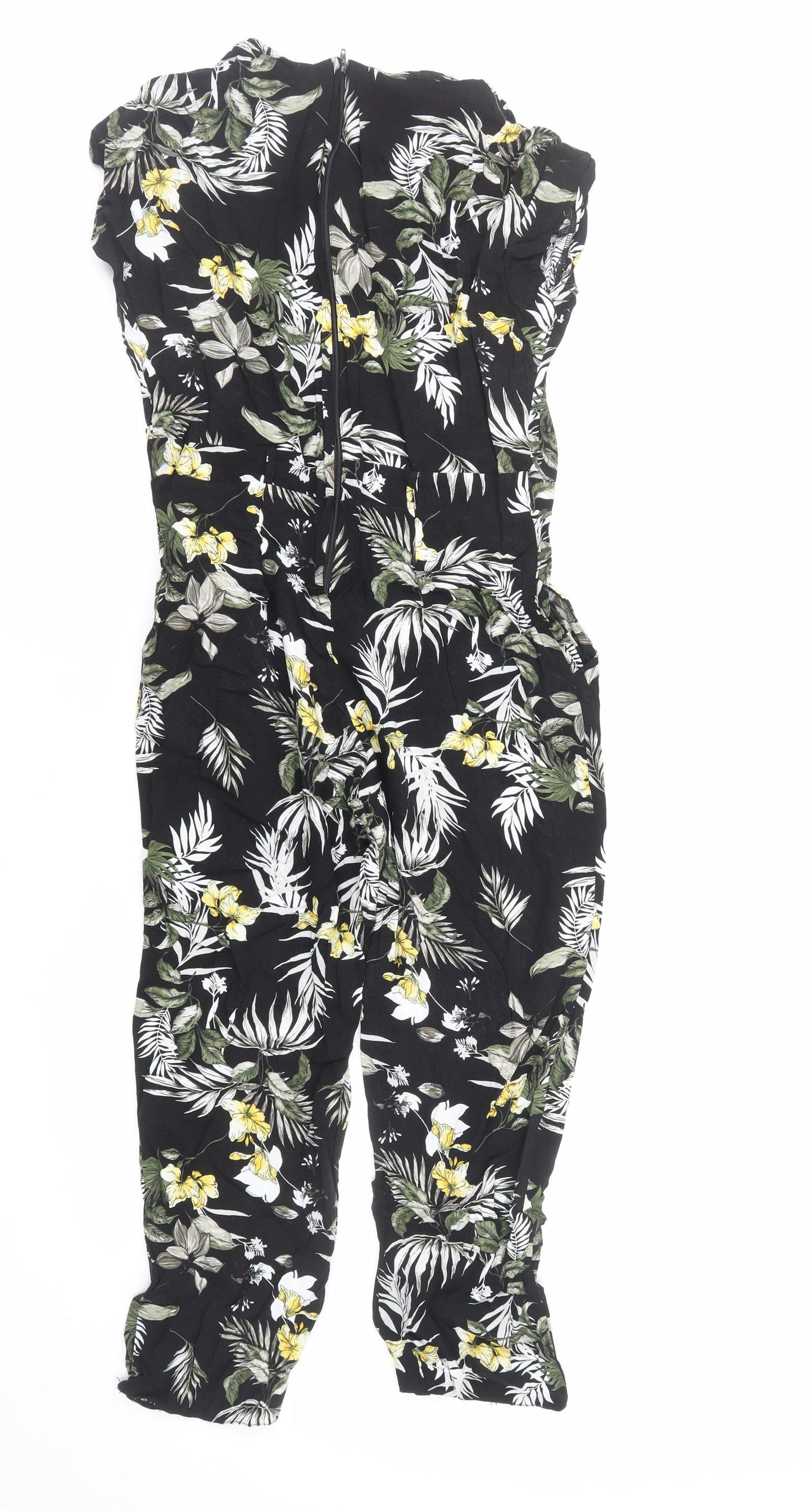 Dorothy Perkins Womens Black Geometric Viscose Jumpsuit One-Piece Size 10 Zip