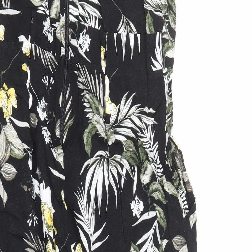 Dorothy Perkins Womens Black Geometric Viscose Jumpsuit One-Piece Size 10 Zip
