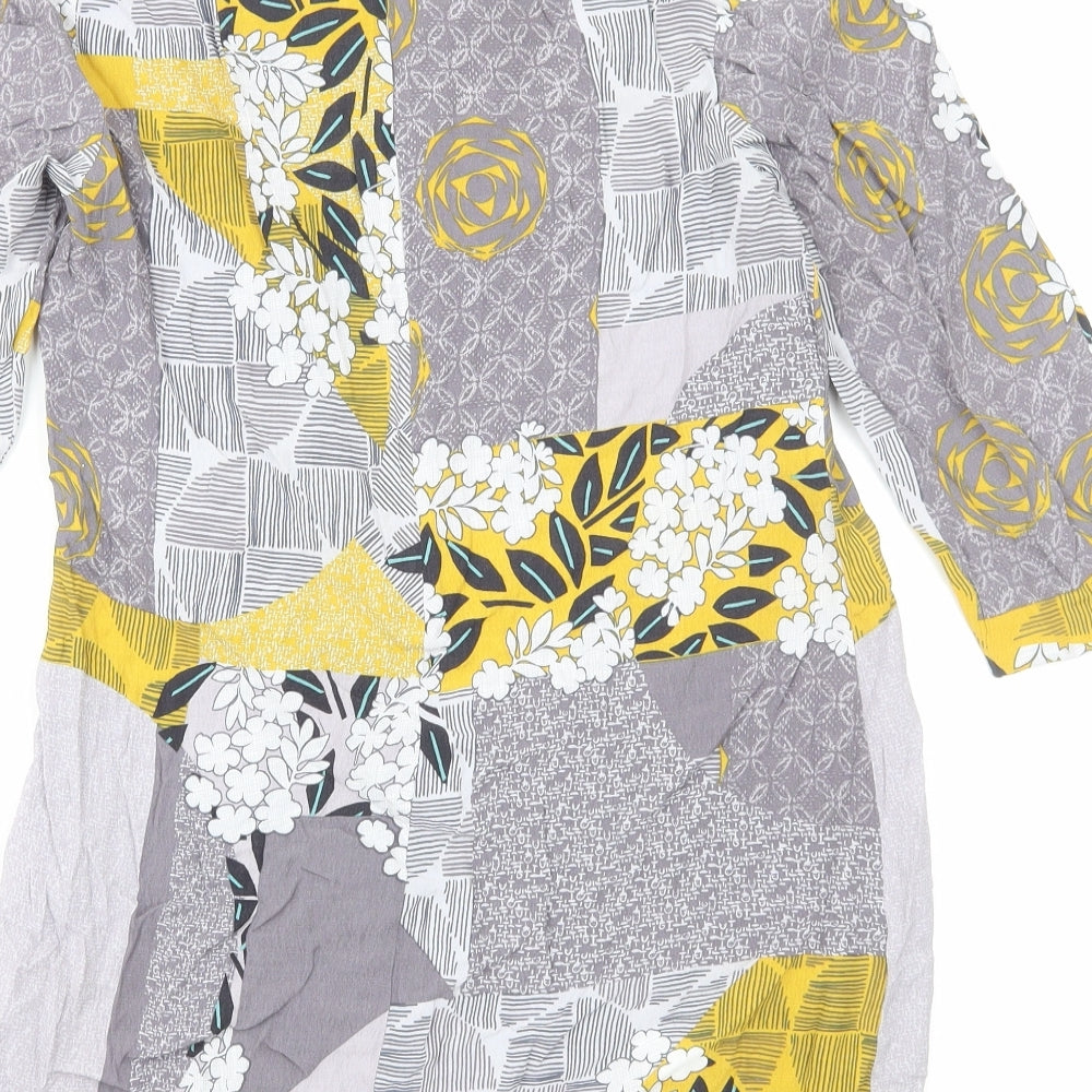 White Stuff Womens Grey Geometric Viscose A-Line Size 10 V-Neck Zip