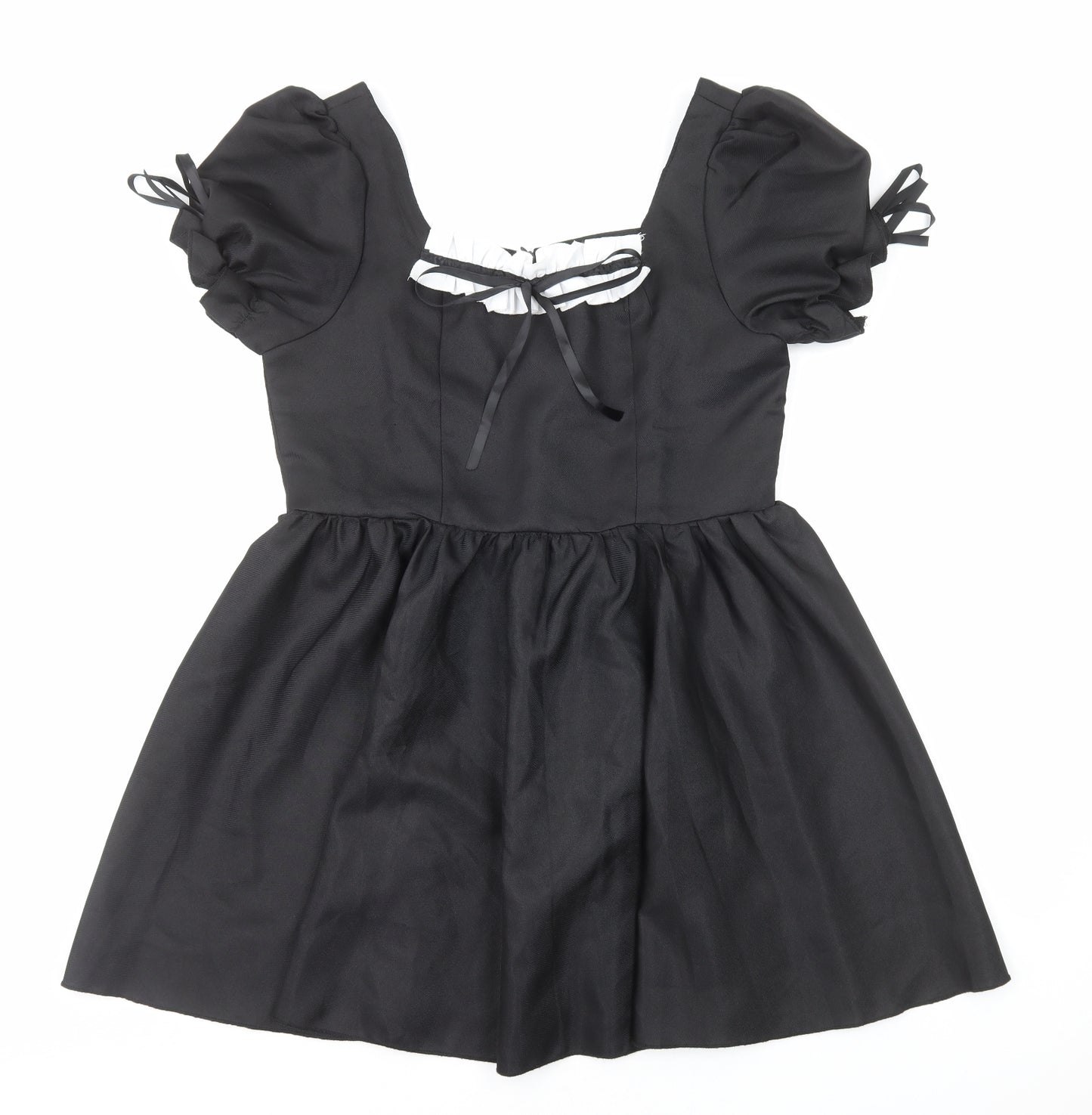 Preworn Womens Black Polyester Skater Dress Size L Square Neck Zip