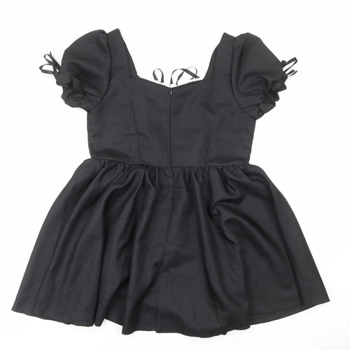 Preworn Womens Black Polyester Skater Dress Size L Square Neck Zip