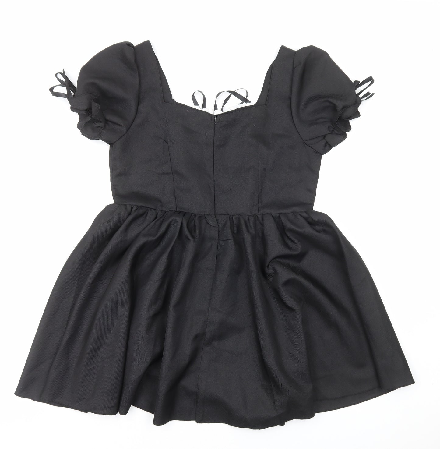 Preworn Womens Black Polyester Skater Dress Size L Square Neck Zip
