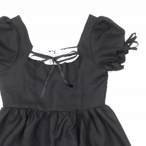 Preworn Womens Black Polyester Skater Dress Size L Square Neck Zip