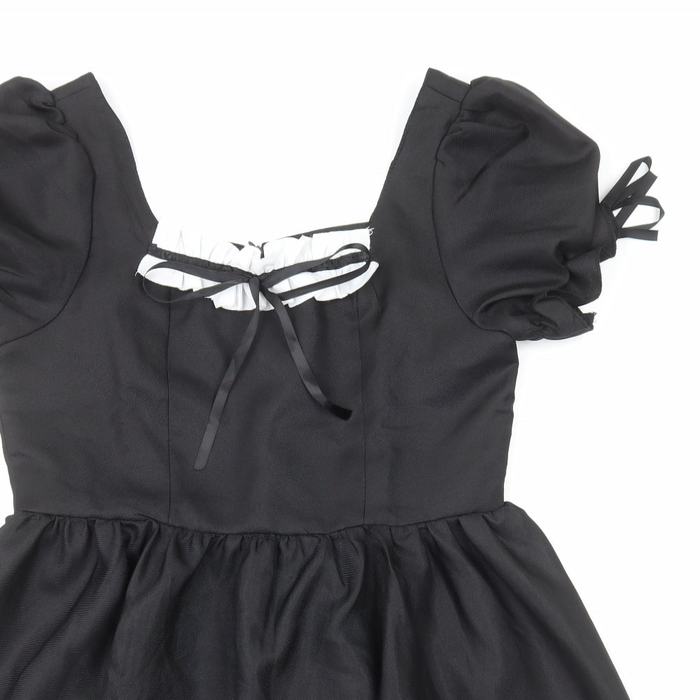 Preworn Womens Black Polyester Skater Dress Size L Square Neck Zip