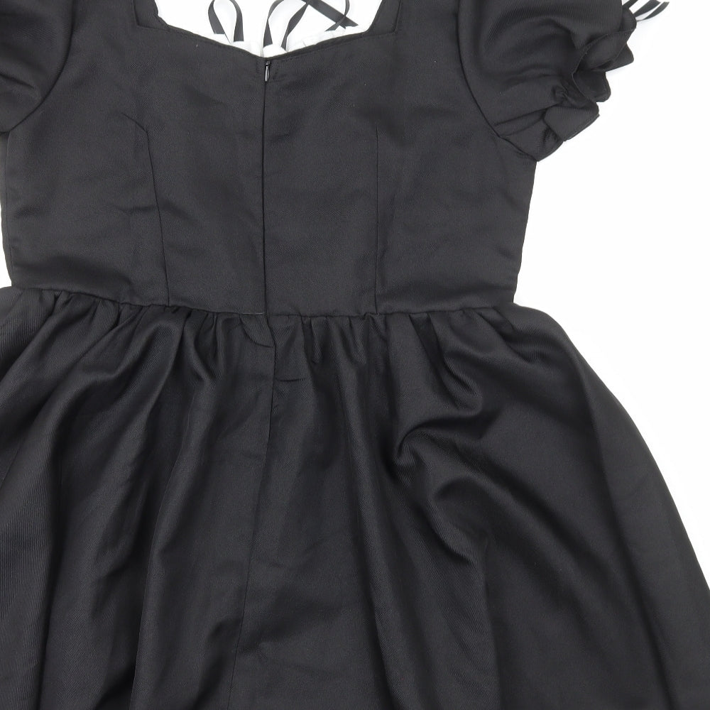 Preworn Womens Black Polyester Skater Dress Size L Square Neck Zip