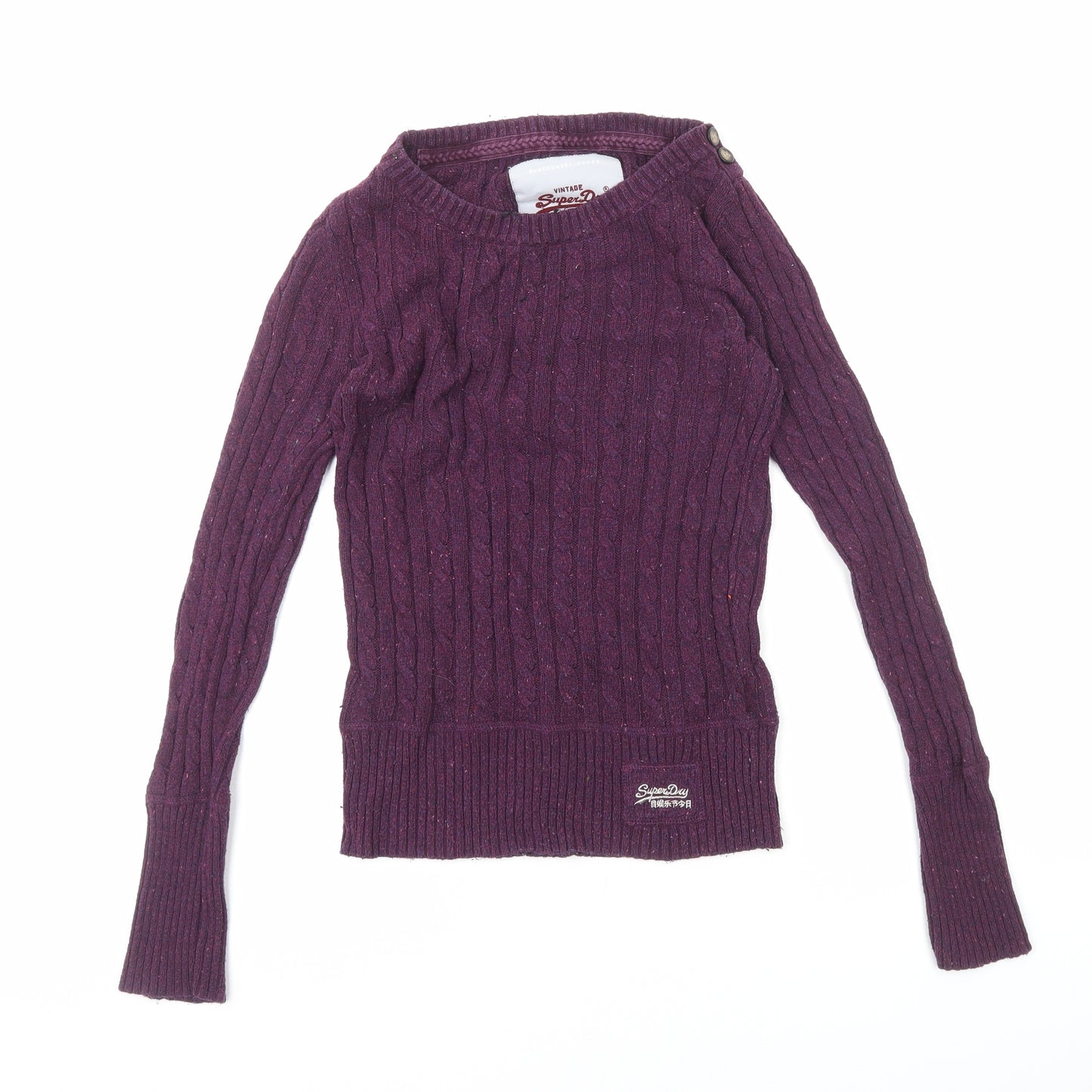 Superdry Womens Purple Boat Neck Cotton Pullover Jumper Size S