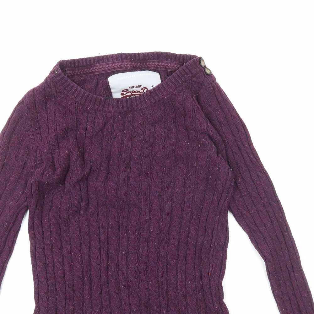 Superdry Womens Purple Boat Neck Cotton Pullover Jumper Size S