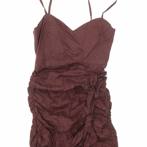 Zara Womens Brown Cotton Bodycon Size S Sweetheart Zip