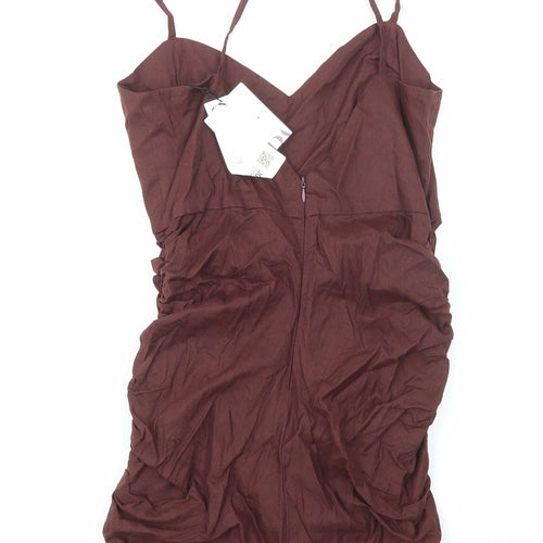 Zara Womens Brown Cotton Bodycon Size S Sweetheart Zip