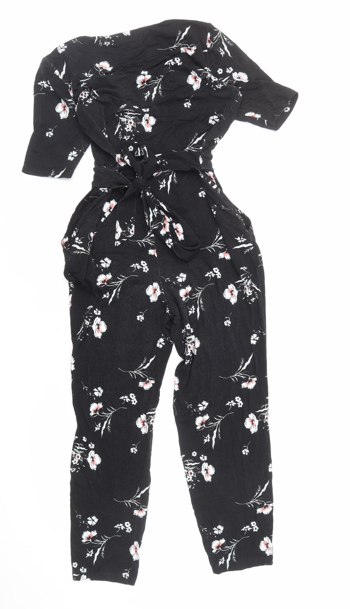 SOSANDAR Womens Black Floral Viscose Jumpsuit One-Piece Size 10 Pullover