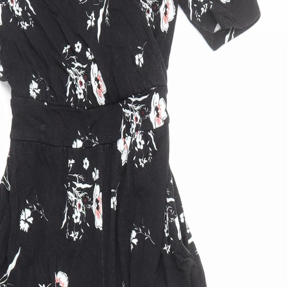 SOSANDAR Womens Black Floral Viscose Jumpsuit One-Piece Size 10 Pullover