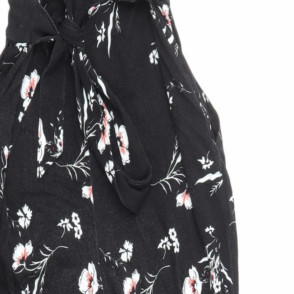 SOSANDAR Womens Black Floral Viscose Jumpsuit One-Piece Size 10 Pullover