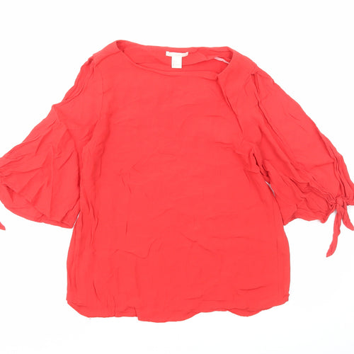H&M Womens Red Polyester Basic Blouse Size 8 Round Neck