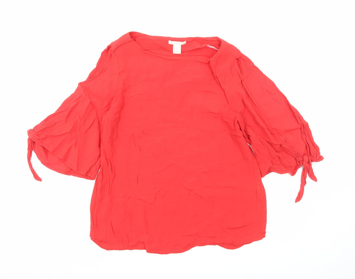 H&M Womens Red Polyester Basic Blouse Size 8 Round Neck