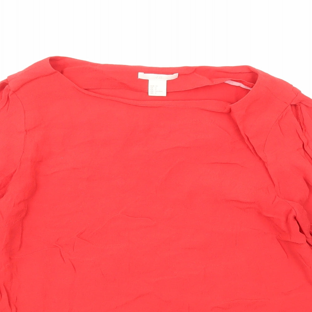 H&M Womens Red Polyester Basic Blouse Size 8 Round Neck