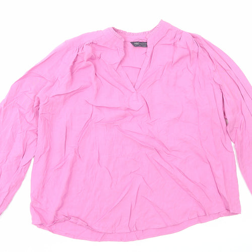 Marks and Spencer Womens Pink Viscose Basic Blouse Size 10 V-Neck