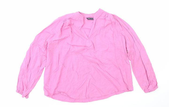 Marks and Spencer Womens Pink Viscose Basic Blouse Size 10 V-Neck
