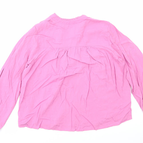 Marks and Spencer Womens Pink Viscose Basic Blouse Size 10 V-Neck