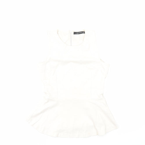 Zara Womens Beige Cotton Basic Tank Size S Round Neck