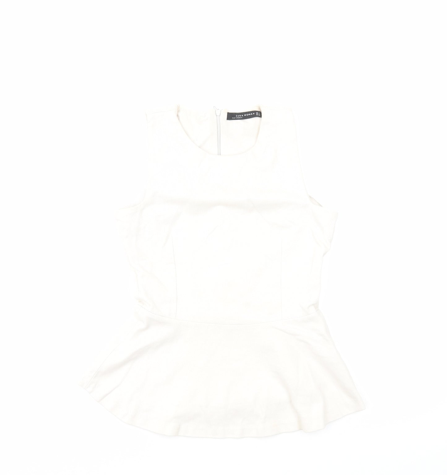 Zara Womens Beige Cotton Basic Tank Size S Round Neck