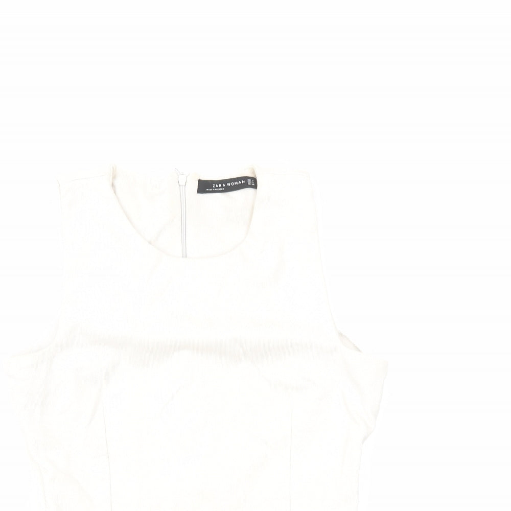 Zara Womens Beige Cotton Basic Tank Size S Round Neck