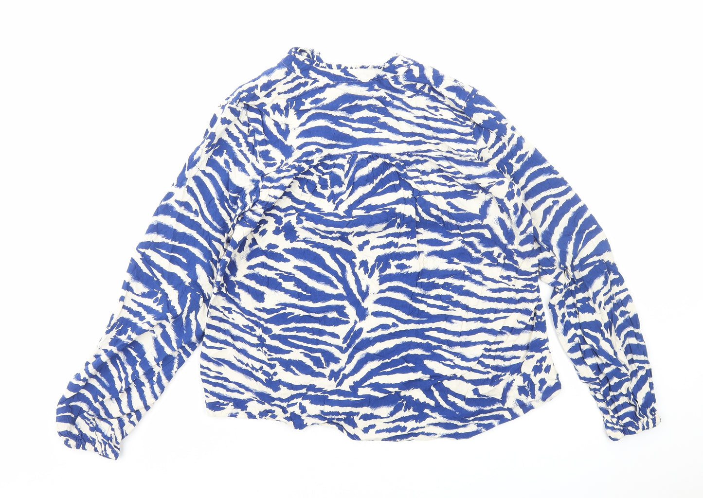 Marks and Spencer Womens Blue Animal Print Viscose Basic Blouse Size 6 Round Neck - Tiger Print