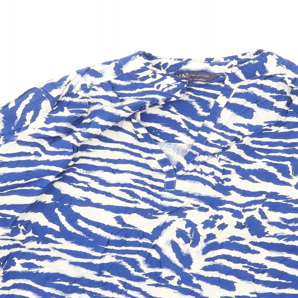 Marks and Spencer Womens Blue Animal Print Viscose Basic Blouse Size 6 Round Neck - Tiger Print