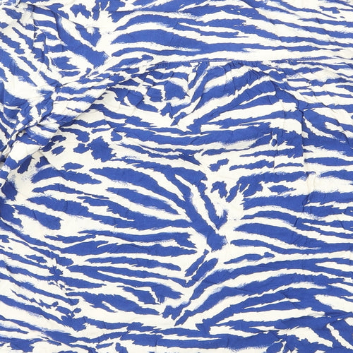 Marks and Spencer Womens Blue Animal Print Viscose Basic Blouse Size 6 Round Neck - Tiger Print