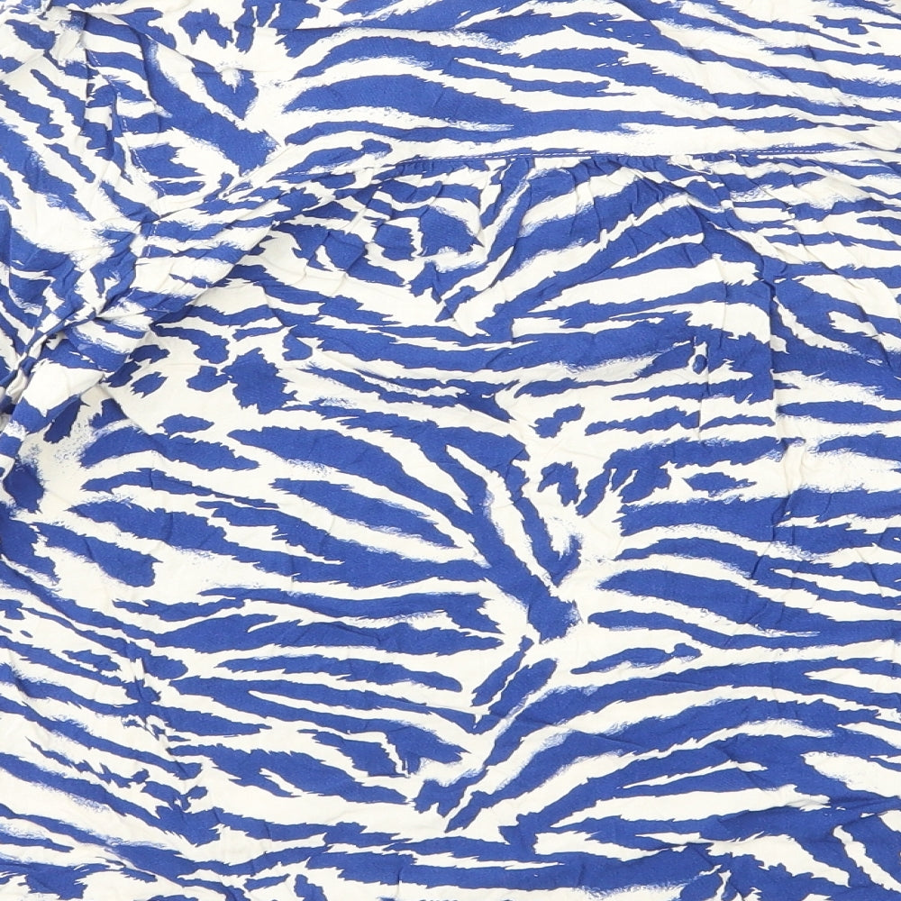 Marks and Spencer Womens Blue Animal Print Viscose Basic Blouse Size 6 Round Neck - Tiger Print