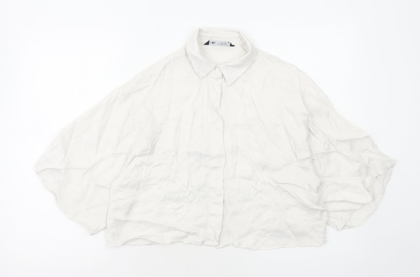 Zara Womens White Polyester Cropped Button-Up Size S Collared
