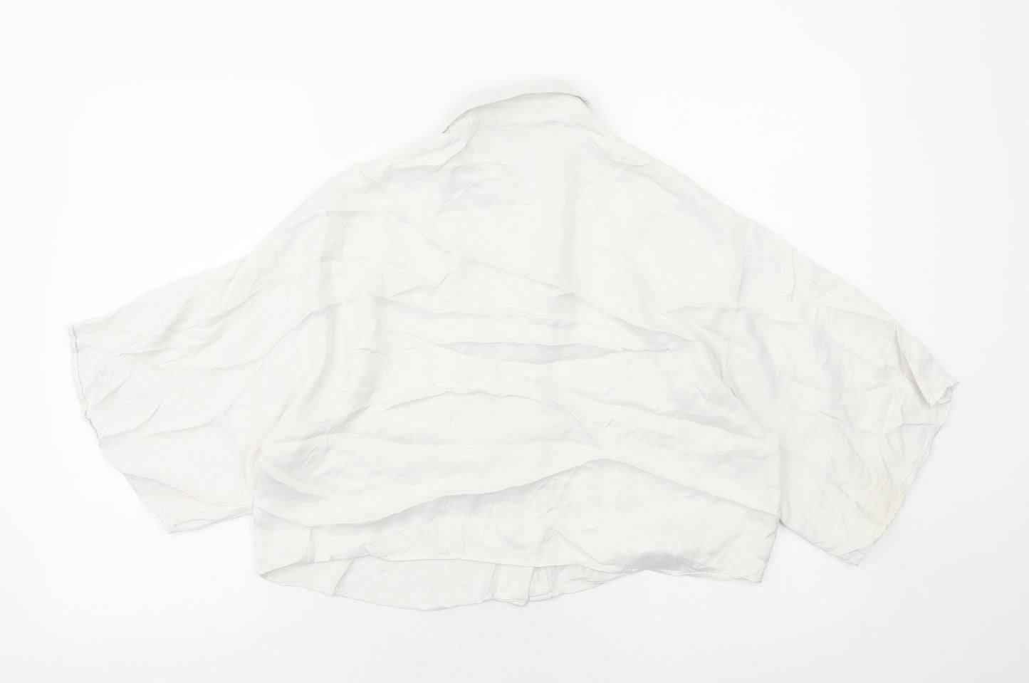 Zara Womens White Polyester Cropped Button-Up Size S Collared