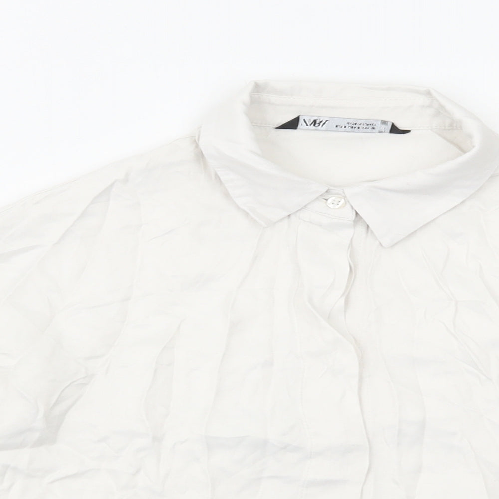 Zara Womens White Polyester Cropped Button-Up Size S Collared