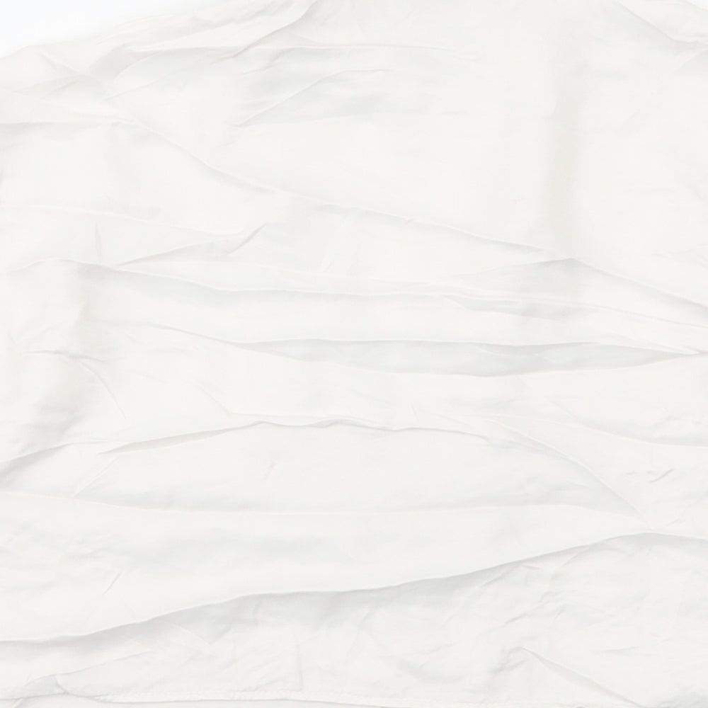 Zara Womens White Polyester Cropped Button-Up Size S Collared