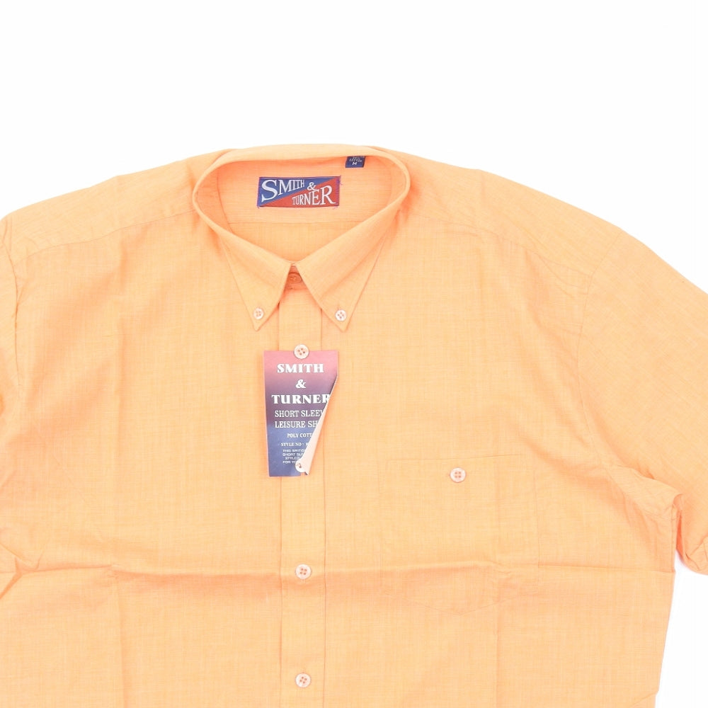 Smith & Turner Mens Orange Cotton Dress Shirt Size M Collared Button