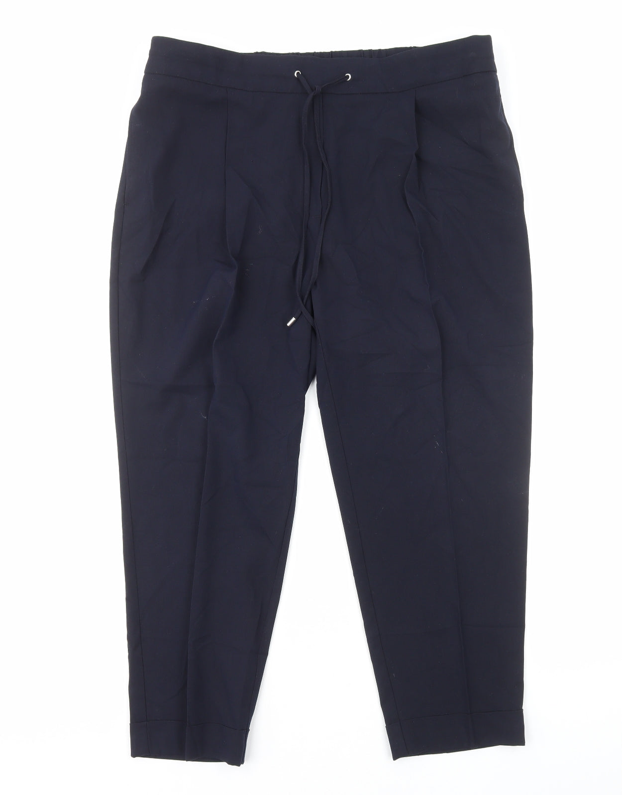 Marks and Spencer Womens Blue Viscose Trousers Size 18 Regular Drawstring