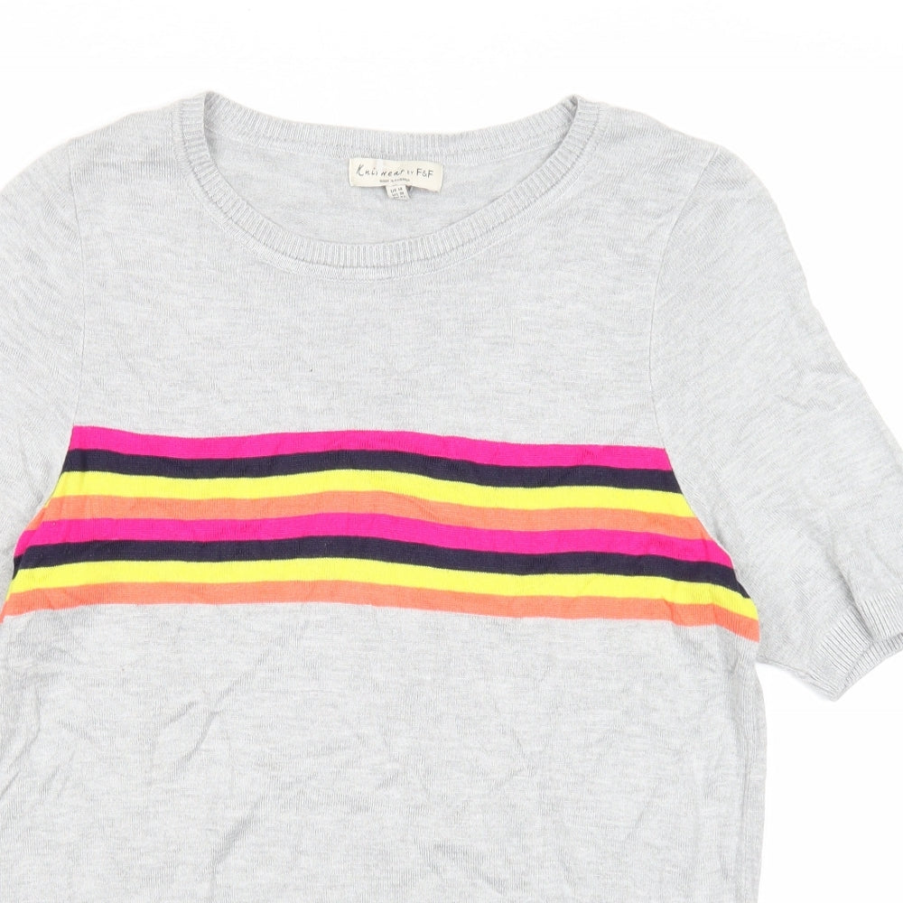 F&F Womens Grey Boat Neck Striped Viscose Pullover Jumper Size 14