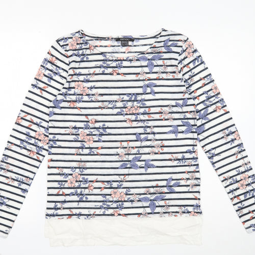 ESMARA Womens White Boat Neck Floral Polyester Pullover Jumper Size XS - Chiffon Hem