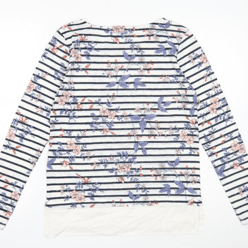 ESMARA Womens White Boat Neck Floral Polyester Pullover Jumper Size XS - Chiffon Hem