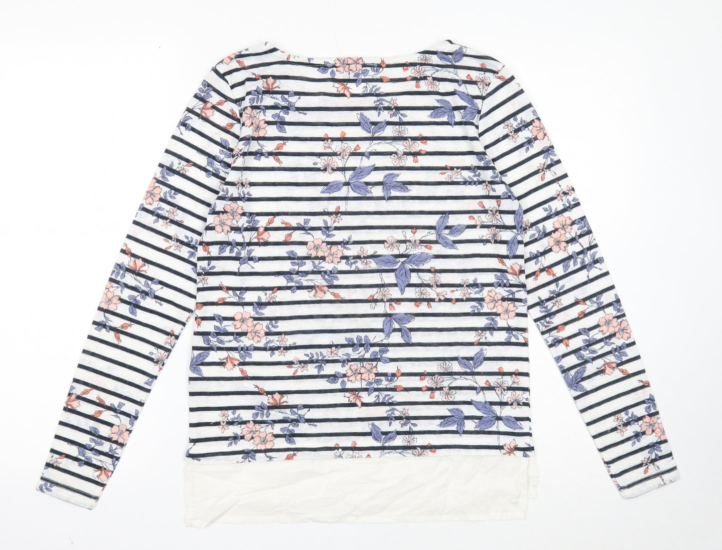ESMARA Womens White Boat Neck Floral Polyester Pullover Jumper Size XS - Chiffon Hem