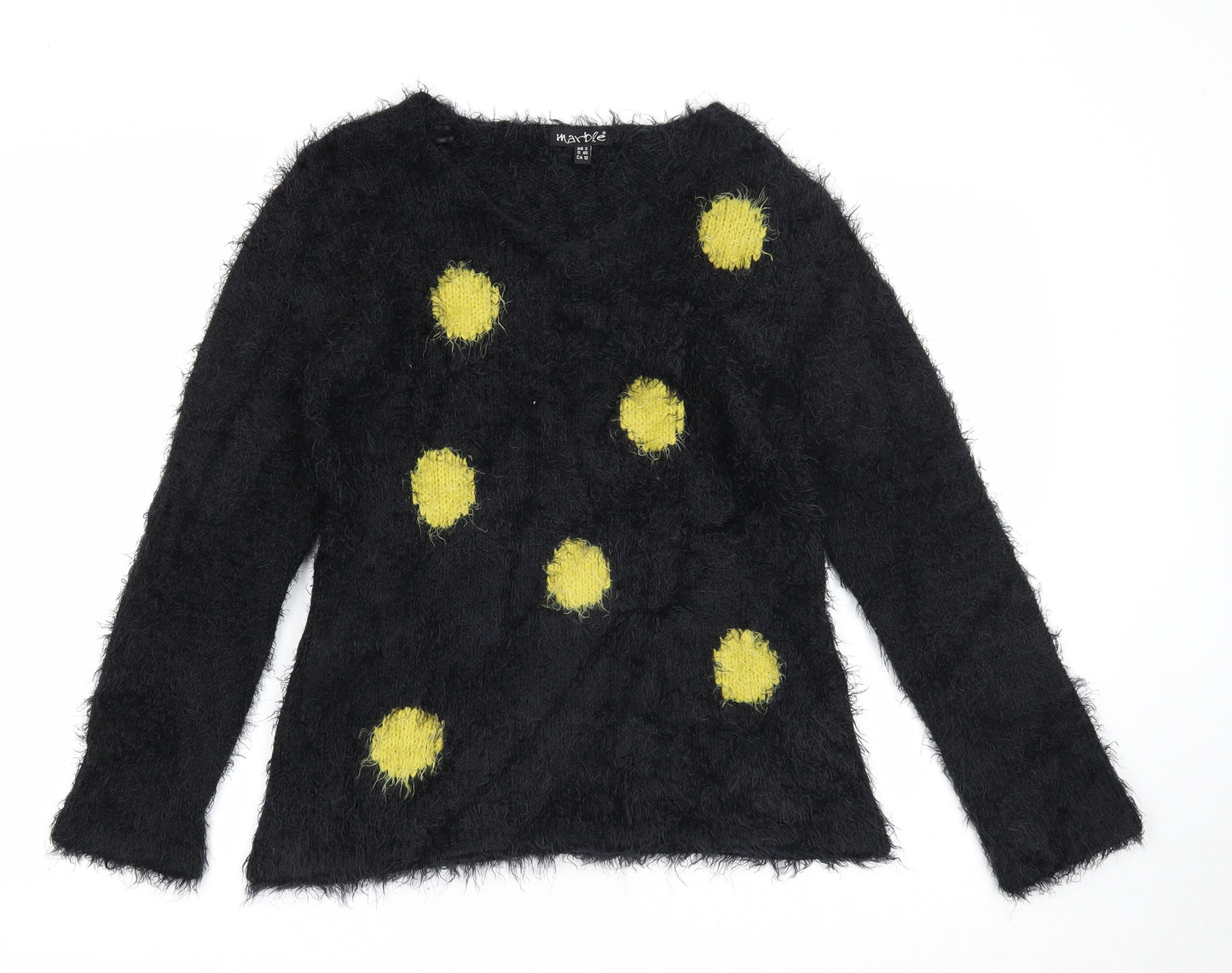 Marble Womens Black Boat Neck Geometric Acrylic Pullover Jumper Size 14 - Fluffy