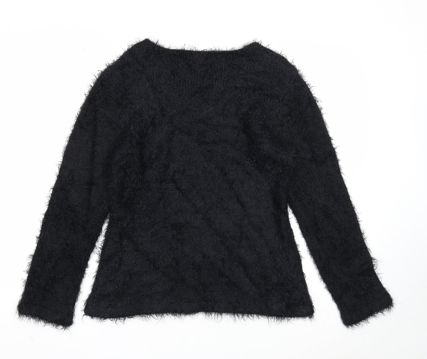 Marble Womens Black Boat Neck Geometric Acrylic Pullover Jumper Size 14 - Fluffy