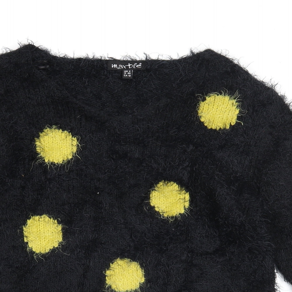 Marble Womens Black Boat Neck Geometric Acrylic Pullover Jumper Size 14 - Fluffy