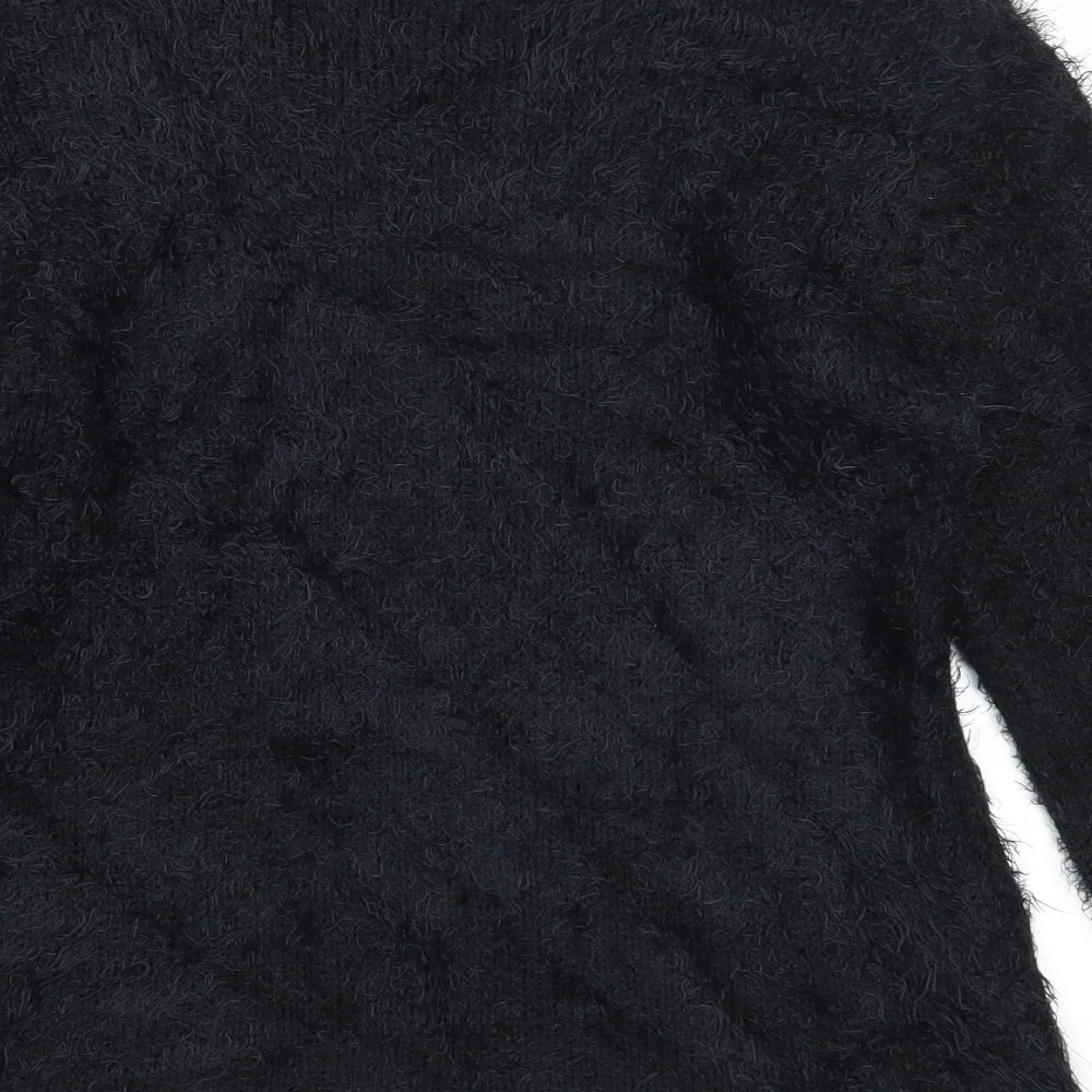 Marble Womens Black Boat Neck Geometric Acrylic Pullover Jumper Size 14 - Fluffy