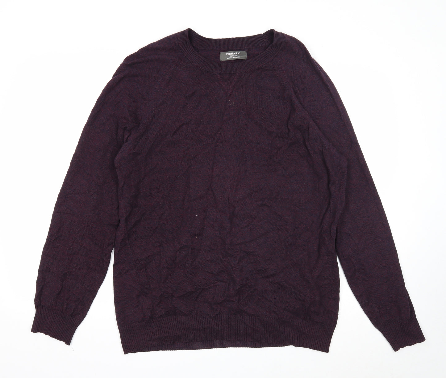 Primark Mens Purple Round Neck Cotton Pullover Jumper Size XL Long Sleeve