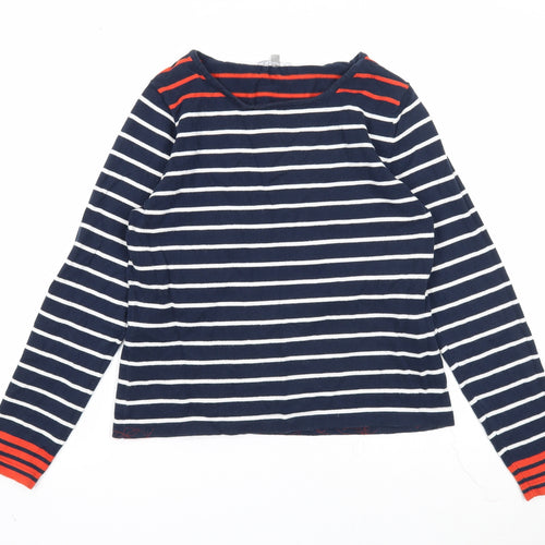 Eldys Womens Blue Boat Neck Striped Cotton Pullover Jumper Size M
