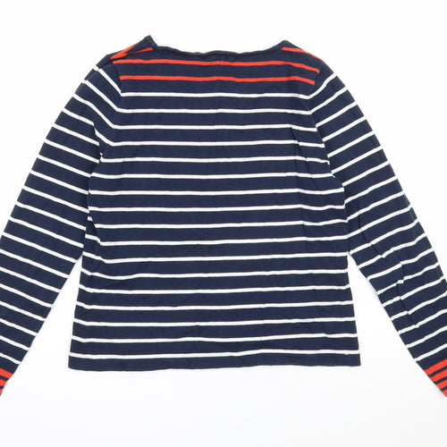 Eldys Womens Blue Boat Neck Striped Cotton Pullover Jumper Size M