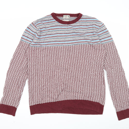 NEXT Mens Multicoloured Round Neck Geometric Cotton Pullover Jumper Size L Long Sleeve