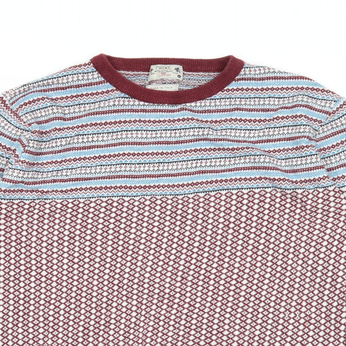 NEXT Mens Multicoloured Round Neck Geometric Cotton Pullover Jumper Size L Long Sleeve