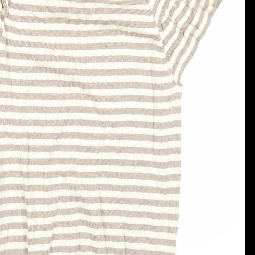 Dunnes Womens Beige Striped Cotton Basic T-Shirt Size 12 Boat Neck